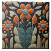 Art Deco Rote Blume Fliese (Vorderseite)