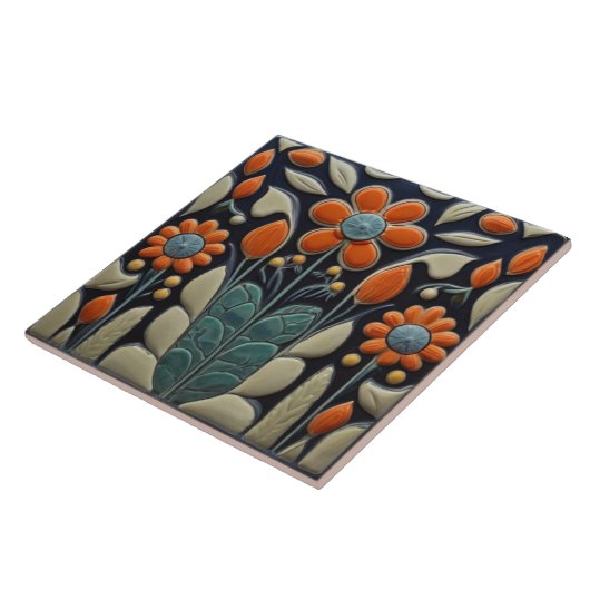 Art Deco Rote Blume Fliese (Seite)