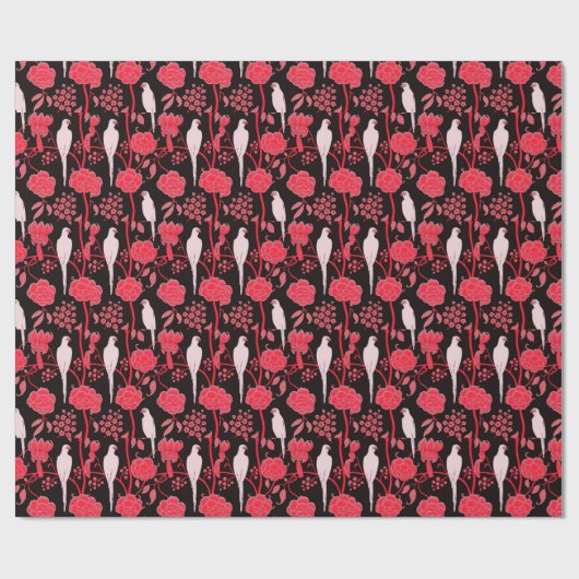 ART DECO ROTE BLUME, WEISSE TEILE AUF SCHWARZ GESCHENKPAPIER (Flach)