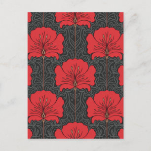 Art Deco, rote Blumen, schwarz, vintage, schick, e Postkarte