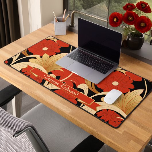 Art Deco Rote Poppies Personalisiert Schreibtischunterlage