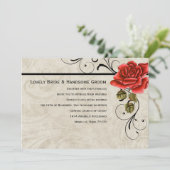 Art-Déco-Rote Rose Hochzeit Einladung (Stehend Vorderseite)