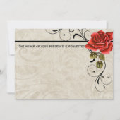 Art-Déco-Rote Rose Hochzeit Einladung (Rückseite)