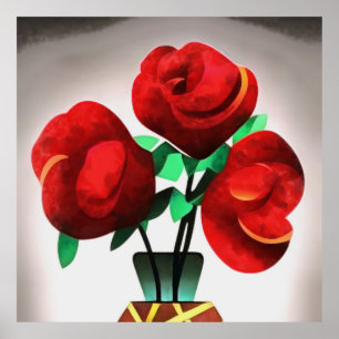 Art-Deco-Rote Rosen im Vase Abstrakt Art Poster