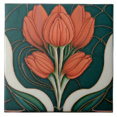 Art Deco Rote Tulips Grüne Mauer Dekoration Jugend Fliese (Vorderseite)