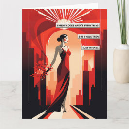 Art Deco Rotes Kleid Frau Karte