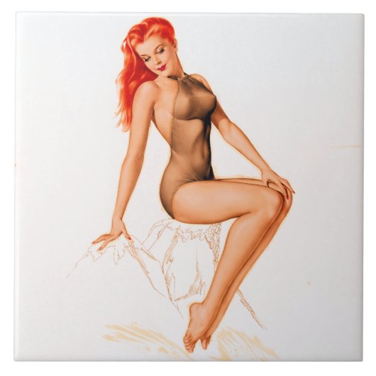 Art Deco Rotschopf Pin-Up Fliese (Vorderseite)