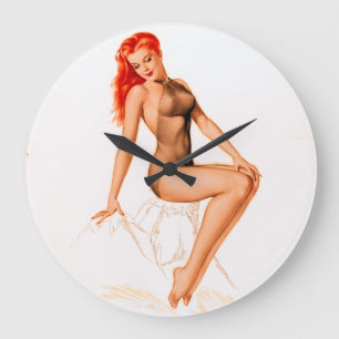 Art Deco Rotschopf Pin-Up Große Wanduhr