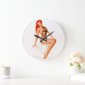 Art Deco Rotschopf Pin-Up Große Wanduhr (Zuhause)