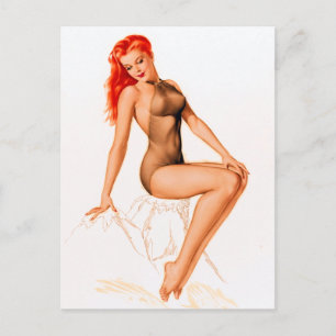 Art Deco Rotschopf Pin-Up Postkarte