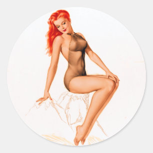 Art Deco Rotschopf Pin-Up Runder Aufkleber