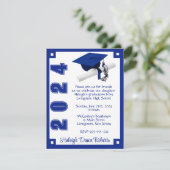 Art Deco Royal Blue & White Graduation Einladung (Stehend Vorderseite)
