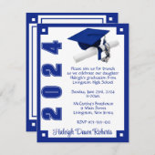 Art Deco Royal Blue & White Graduation Einladung (Vorne/Hinten)
