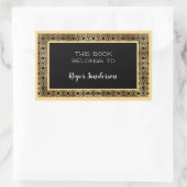 Art Deco Runden Schwarz-Gold-Foil-Buchzeichen Rechteckiger Aufkleber (Tasche)
