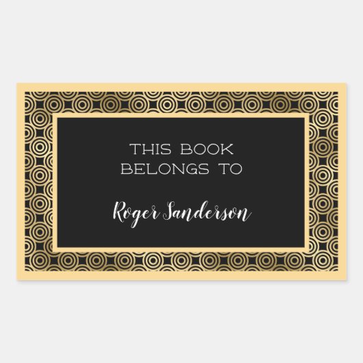 Art Deco Runden Schwarz-Gold-Foil-Buchzeichen Rechteckiger Aufkleber (Vorderseite)
