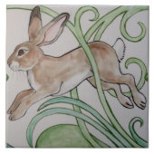 Art Deco Running Rabbit Designer Tile Trivet Green Fliese (Vorderseite)