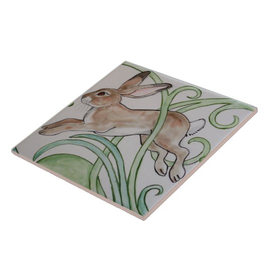 Art Deco Running Rabbit Designer Tile Trivet Green Fliese (Seite)