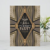 Art Deco Rustic Goldene Romantik Verlobung Einladung (Stehend Vorderseite)