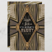 Art Deco Rustic Goldene Romantik Verlobung Einladung (Vorne/Hinten)