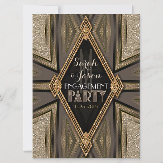 Art Deco Rustic Goldene Romantik Verlobung Einladung (Vorderseite)