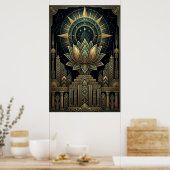 Art Deco Sacred Lotus Celestial Compass Poster (Küche)