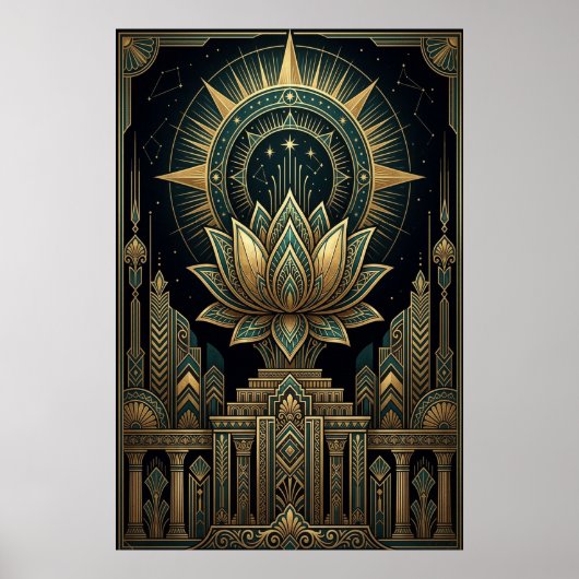 Art Deco Sacred Lotus Celestial Compass Poster (Vorne)