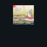 Art Deco Sailboat Leinwanddruck<br><div class="desc">Ein prächtiges Segelboot ist dieses "Art Deko" Design, das in gemischten Medien mit Portionen als Ergebnis einer Gelli Plate Pull erstellt wurde, und handgemalt, in denen das hoppige Meer in verschiedenen Farben dargestellt wird, zusammen mit dem Hintergrundhimmel, der mit analogen Farben dekoriert ist, was dieses Kunstwerk zu einem netten Gesprächsstück...</div>