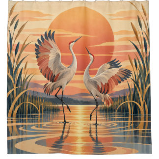 Art Deco Sandhill Kranich Tanz Duschvorhang