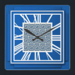 Art Deco, saphir blau Quadratische Wanduhr<br><div class="desc">Art Deco,  saphir blau,  3-D-Effekt-Wanduhr mit weißen Zahlen - digitale Grafik</div>