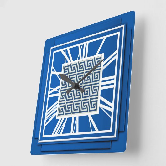 Art Deco, saphir blau Quadratische Wanduhr (Winkel)