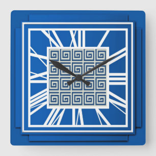 Art Deco, saphirblau Quadratische Wanduhr
