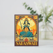 Art Deco Saraswati Postkarte (Stehend Vorderseite)