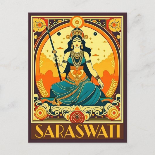 Art Deco Saraswati Postkarte (Vorderseite)