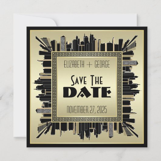 Art Deco Save the Date Champagne Gold Gatsby Glam Einladung (Vorderseite)