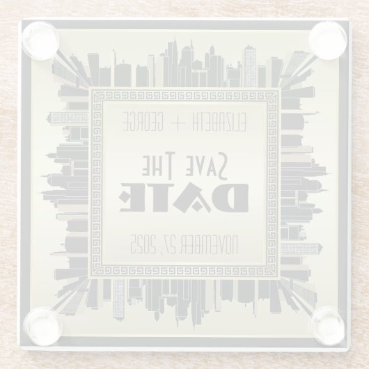 Art Deco Save the Date Champagne Gold Gatsby Glam Glasuntersetzer (Rückseite)