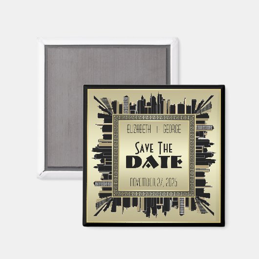 Art Deco Save the Date Champagne Gold Gatsby Glam Magnet (Vorderseite/Rückseite)