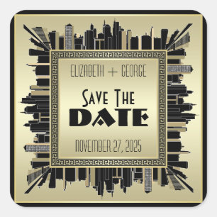 Art Deco Save the Date Champagne Gold Gatsby Glam Quadratischer Aufkleber