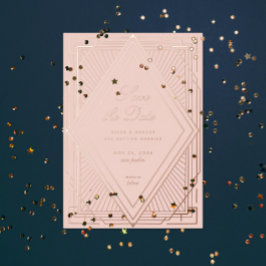 Art Deco Save the Date Diamond Blush Rose Gold Folieneinladung