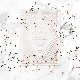 Art Deco Save the Date Diamond White Rose Gold Folieneinladung