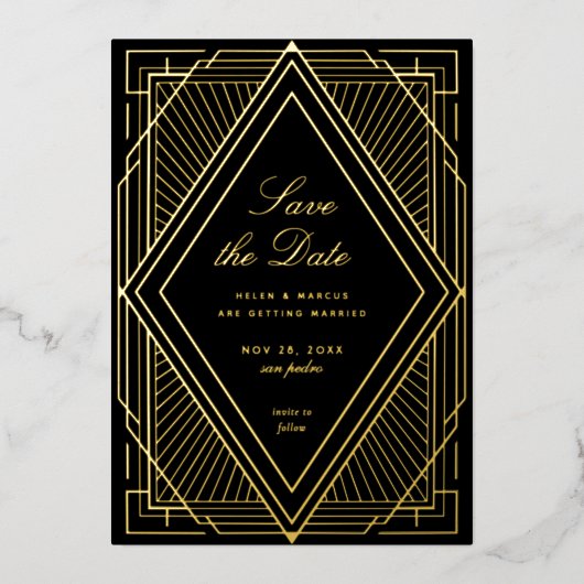 Art Deco Save the Date Folieneinladung (Vorderseite)