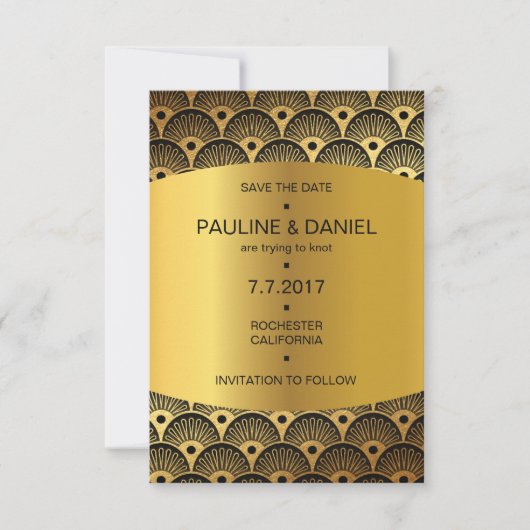 Art Deco Save the Date Golden Square Vip Einladung (Vorderseite)