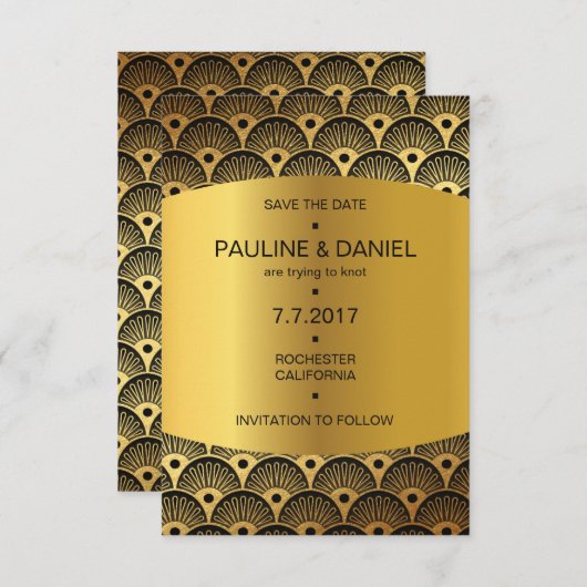 Art Deco Save the Date Golden Square Vip Einladung (Vorne/Hinten)