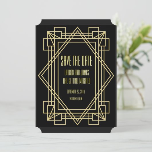 Art Deco Save the Date Hochzeit Einladung (Stehend Vorderseite)