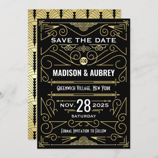 Art Deco Save the Date Hochzeit Elegante Highlight Einladung (Vorne/Hinten)