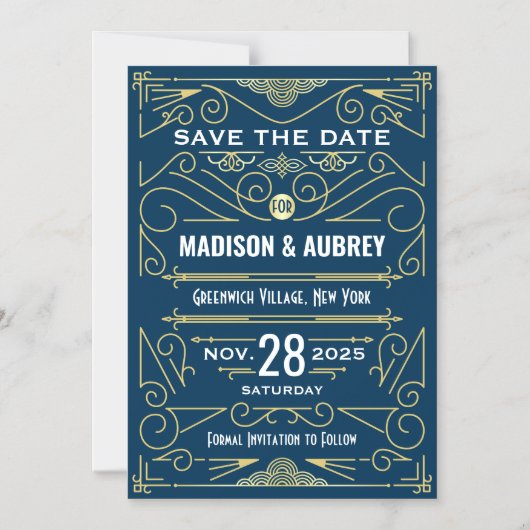 Art Deco Save the Date Hochzeit Magneteinladung (Vorderseite)