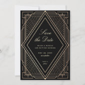 Art Deco Save the Date Imitate Gold Black Einladung (Vorderseite)