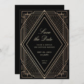 Art Deco Save the Date Imitate Gold Black Einladung (Vorne/Hinten)
