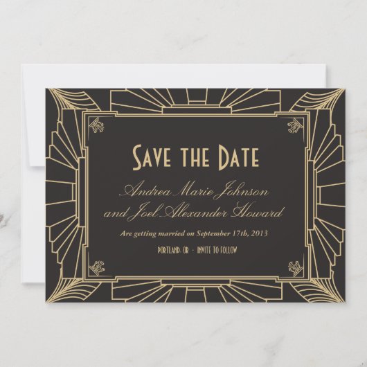 Art Deco Save the Date von Origami Prints (Vorderseite)