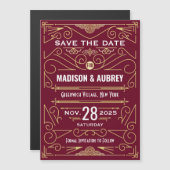 Art Deco Save the Date Wedding Gold Burgundy Magneteinladung (Vorne/Hinten)