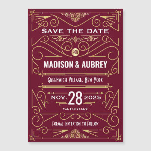 Art Deco Save the Date Wedding Gold Burgundy Magneteinladung